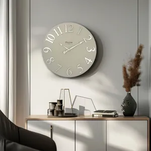 Reloj de pared de diseño de hierro con movimiento de cuarzo minimalista caqui de 12 ", reloj de baño de diseño antiguo de una sola cara