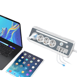 ปลั๊กต่อพ่วง USB พร้อมไฟ LED ปลั๊กไฟมุมโต๊ะพร้อมปลั๊ก EU 4 ช่อง สายยาว 1.5 ม. - Product Image 1