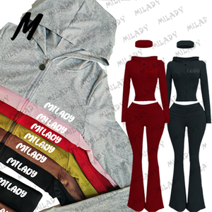 Set 2 Pezzi Personalizzato 2025 per Donna: Felpa con Zip e <span class=keywords><strong>Pantaloni</strong></span> Skinny a Zampa d'Elefante, Completo Casual - Product Image 2