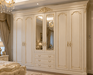 <span class=keywords><strong>Armadio</strong></span> di Lusso in Stile Francese HANSIYI con Specchio, Set di Mobili per Camera da Letto, Intagliato con Bordi Dorati in MDF e Pannello di Particelle per la Casa - Product Image 1