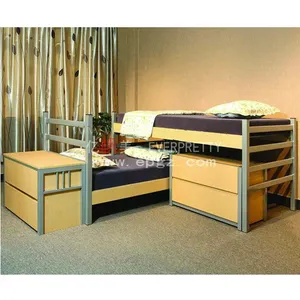 School Dormitory Furniture Metal Frame Ergonomics Design and Environment Friendly Bunk Bed with Locker for Two Sleeper