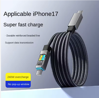 Kabel Jalinan Nilon dengan Layar Digital Pengisian Cepat, Transfer Data 480Mbps, 1 Meter, Kompatibel dengan Ponsel