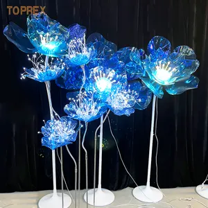 Toprex 도매 로맨틱 키가 큰 실크 PVC 장식 직물 서 거대한 꽃 웨딩 장식 새로운 스타일 금속