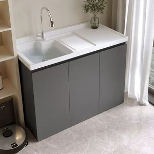 Modular Aluminum <b>Laundry</b> <b>Cabinet</b> Set With Integrated Washing Machine & Basin for Balcony 120*63 Aluminum Frame and Light - Product Image 4