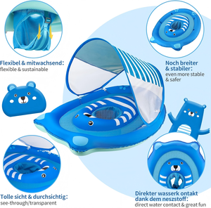 Bouée de piscine pour bébé en forme d'ours mignon avec auvent solaire amovible et siège en maille respirante - Product Image 5