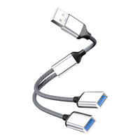 Kabel Ekstensi Hub Port Ganda 1 Male 2 Female USB 2.0 Aluminium Alloy Splitter untuk Mac/Mobil//PS5/Laptop