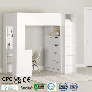 Cama Alta Multifuncional de Madera Maciza con Escritorio, Litera Combinada de Diseño Simple y Moderno - Product Image 1