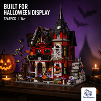 Blocs de construction de maison gothique effrayante à deux étages sur le thème d'Halloween, 1249 pièces, modèle d'exposition en ABS pour adolescents, décoration saisonnière