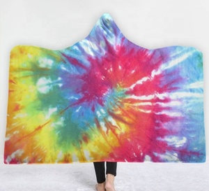 Quảng cáo tùy chỉnh logo cá nhân TIE DYE in lông cừu mềm flannel Sherpa lông lót thảm mặc Snuggle trùm đầu chăn - Product Image 5