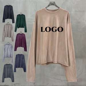 เสื้อยืดคอกลมโอเวอร์ไซส์ปักโลโก้ตามสั่ง สีพื้น ผ้าถักเนื้อฝ้าย ทรงพูลโอเวอร์ ยูนิเซ็กส์ สไตล์ลำลอง สตรีทแวร์ แขนยาว สำหรับฤดูใบไม้ร่วง รุ่น TKAN9170 - Product Image 1