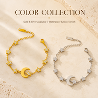 Bracelet en acier inoxydable plaqué or 18 carats, hypoallergénique, résistant à l'eau, avec croissant de lune et étoile CZ, pour femmes, vente en gros