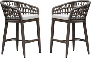 Hiện đại ngoài trời thanh phân Bộ của 2 Patio chiều cao ghế với đệm trở lại trong màu xám cho trong nhà và vườn Patio sử dụng - Product Image 2