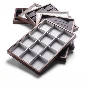 Luxury Jewelry Wooden Pu Leather Jewelry Storage Tray <b>Plate</b> <b>Ring</b> Pendant Necklace Display Tray for Jewelry Counter - Product Image 1