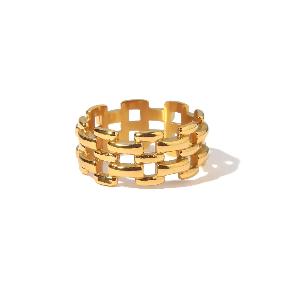 Lateefah OEM plattiert 18K Gold plattiert Schmuck Ringe Dame Edelstahl Viereck Skelett-Ring