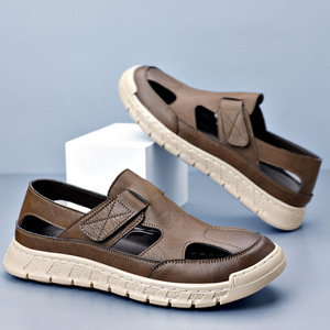 Sandalias de Cuero para Hombre, Planas, Punta Abierta, Estilo Romano, Color Sólido, Suela de Goma, Entresuela PHYLON, Hechas en China - Product Image 2