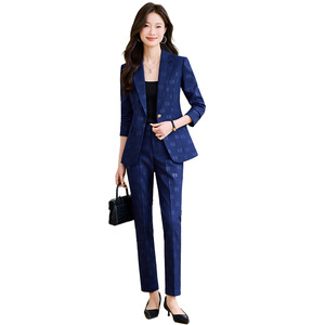 Women's Suit <b>Set</b> Blue Polyester Formal Workwear <b>Blazer</b> Pants Anti-Wrinkle Spring Office Wear - Product Image 5