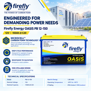 Compre la Batería de Espuma de Carbono Firefly Oasis 12V 150Ah Modelo PD12 150, de Larga Duración, Libre de Mantenimiento, de Ciclo Profundo, para Energía de Respaldo Fuera de la Red - Product Image 1