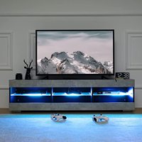 Vekin – meuble TV LED moderne de salon avec lumières LED réglables, gris noir, meuble de Console multimédia TV moderne avec étagères en verre