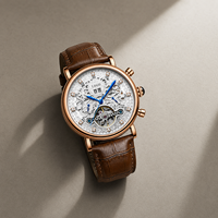 Reloj de Hombre Mecánico Automático de Lujo de Alta Gama, Caja de Aleación, Correa de Cuero Genuino, Esfera con Agujas, Resistente al Agua 30M