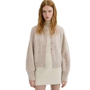 Pull en cachemire et laine pour femme, cardigan tricoté, automne-hiver, anti-boulochage, col rond, décontracté, vêtement d'extérieur chaud, vente en gros OEM - Product Image 3