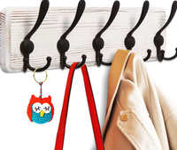 Porte-manteau et porte-chapeau mural moderne en bois et métal avec 5 crochets muraux