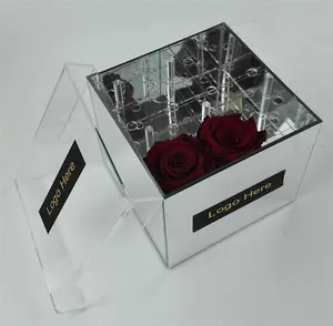 YAGELI nuevo 9 16 caja de exhibición de Lucite rosa al por mayor cajas de flores acrílicas con espejo dorado