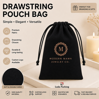 Pochette à bijoux en velours noir avec logo doré, sac de luxe à cordon pour emballage de bagues, colliers, montres, bracelets - Vente en gros