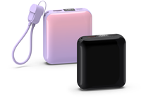 Mini batterie externe portable 22,5 W à charge rapide avec câbles intégrés, double câble intégré, design avec cordon, batterie Li-Polymère