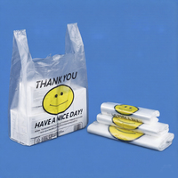 Sacs de courses en plastique PE jetables, recyclables, à fond plat, avec motif visage souriant et message de remerciement, pour la vente en gros et au détail
