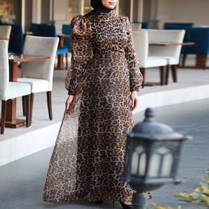 Abbigliamento etnico islamico preghiera elegante soffio maniche lunghe stampa leopardo Organza Chiffon abito Abaya musulmano Dubai <span class=keywords><strong>turchia</strong></span> Ramadan - Product Image 1