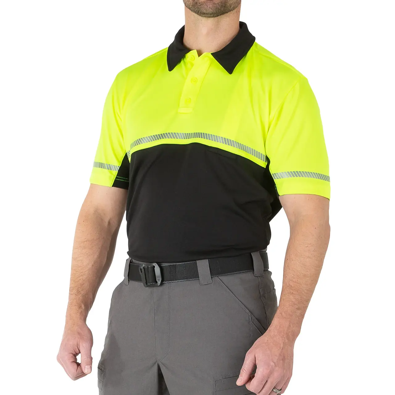 Hi-Vis Bike Patrol Polo Quick Dry Security Guard Officer Work Wear Uniform Polo Shirt With 3M Reflective Stripe