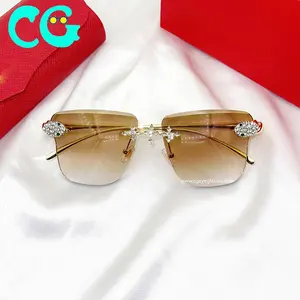 Rimless Vintage Sunglasses For Women Men Diamond Luxury Brand Designer Sun Glasses Retro Eyewear big frame sun glasses