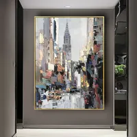 100% יד מצוירת תקציר חדש יורק עיר ציור שמן על בד מופשט נוף עירוני שמן ציור עבור דקור