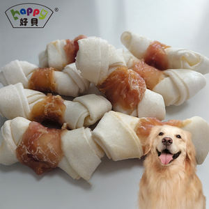 Snacks para Perros con Sabor a Pollo <span class=keywords><strong>Natural</strong></span> al por Mayor de Fábrica, Huesos de Cuero Crudo Anudados y Envueltos en Carne de Pollo, Golosinas Dentales Personalizables para Perros - Product Image 1
