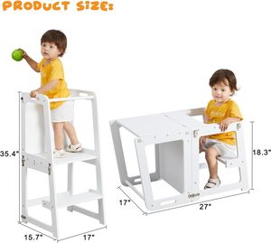 Torre de Aprendizaje y Taburete de Cocina 4 en 1 para Niños de 1 a 6 Años, Incluye Pizarra Blanca, Escritorio, Mesa y Silla - Product Image 2