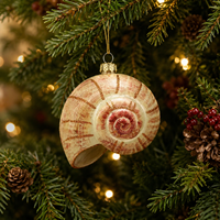 Ornement de Noël en verre écologique style vintage, peint à la main, en forme de coquille de Nautilus côtier, pour la décoration de maison de plage et de vacances