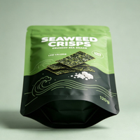 Sachet d'emballage plastique mat refermable imprimé sur mesure de qualité alimentaire avec fermeture éclair et trou de suspension pour chips d'algues et snacks