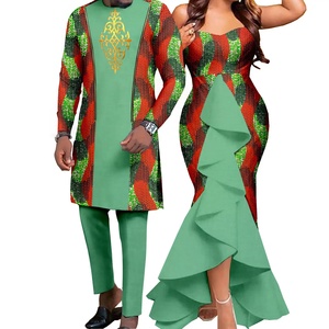 Robes sirène Dashiki pour femmes africaines grandes tailles, ensembles de pantalons assortis pour hommes, Bazin Riche, vêtements de couple écologiques - Product Image 4