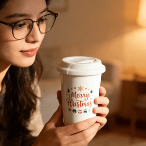 Taza de Cerámica Blanca de Doble Pared Topjlh de 300 ml con Tapa de Silicona, Sublimación, Venta al por Mayor, Espacios de Co-trabajo, Artículos Personalizados para Bebidas - Product Image 3