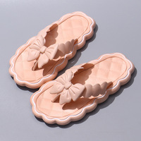 Sandales plates d'été pour femmes, style plage, avec nœud décoratif, légères, semelle souple, antidérapantes, couleur rose