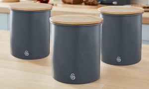 Set Bread Box Modern 4 Pcs Powder Coating Red Dry Food Storage Set With Bamboo Lid Bread Box With Canister Set