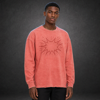 T-shirt surdimensionné à manches longues pour homme, délavé effet soleil, bords effilochés, imprimé graphique de bande dessinée, style streetwear, vente en gros