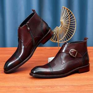 Bottines Chelsea imperméables de style britannique pour hommes, fabriquées sur mesure, chaussures en cuir pour l'hiver et l'automne avec boucle de ceinture décorative - Product Image 6