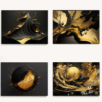 Art mural abstrait noir et or, peinture géométrique multi-designs avec effet visuel 3D pour le salon, le hall d'hôtel, la décoration de bureau