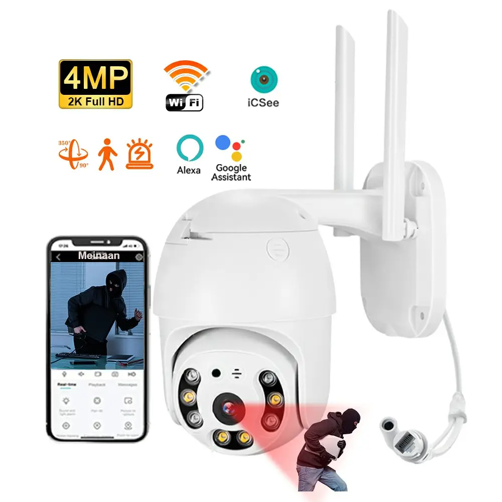 OEM H.265 visione notturna 4MP iCSee impermeabile rete esterna Wireless telecamera WiFi PTZ IP