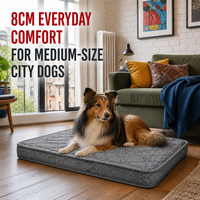 Matelas orthopédique pour chien 76x48cm 8cm gris matelassé, lit pour animaux de compagnie de taille moyenne avec housse imperméable amovible pour appartements