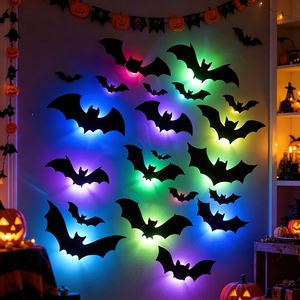 Halloween 3D Bat <b>Wall</b> Stickers Decor with LED Glowing <b>Lights</b> - Product Image 1