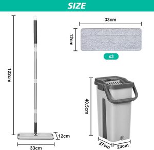2023 New Commercial Self-Dry Flat Wet Squeeze Mop Bucket Separate Dirt Water Wash Compartments Sliding Wringing PP+SS Material - Product Image 5