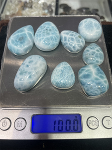 Doğal mavi taş Oval şekil Cabujones Larimar takı yapımı - Product Image 2