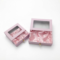 Boîte d'emballage de luxe personnalisée pour bijoux, conteneur plat à tiroir avec fenêtre transparente et satin